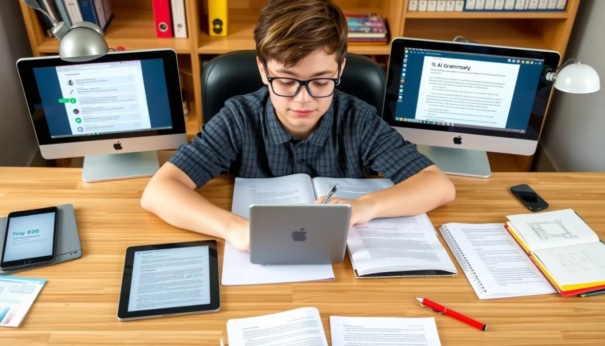 Student using multiple AI tools in an organized workflow