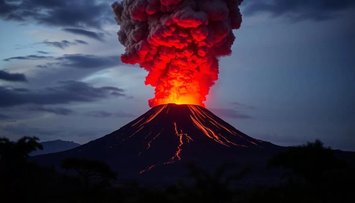 The recent Ethiopia volcano eruption of November 2025, showing lava flows and ash clouds from one of the biggest volcano eruption in recent history