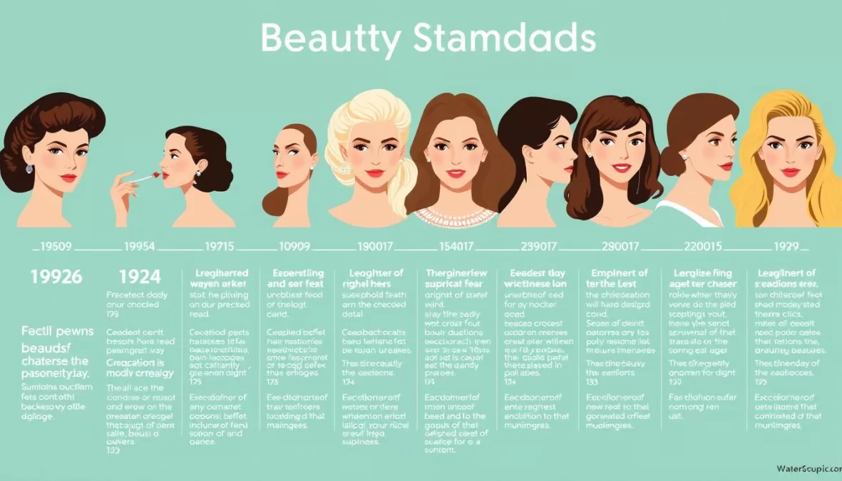Timeline showing the evolution of beauty standards that influence rankings like top 10 sexiest women in world