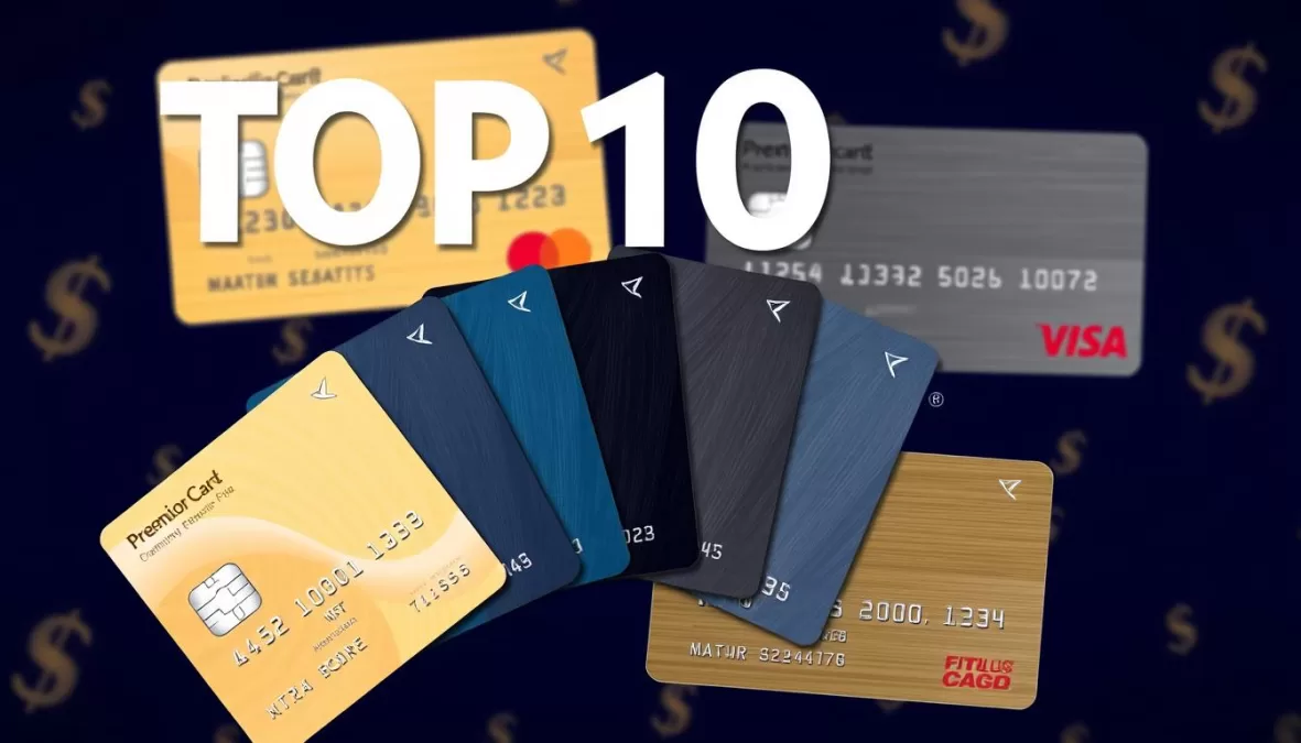 Top 10 best credit cards in India 2025 displayed in a fan arrangement