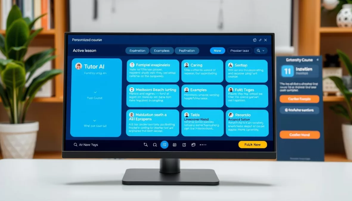 Tutor AI interface showing a personalized learning module with interactive elements