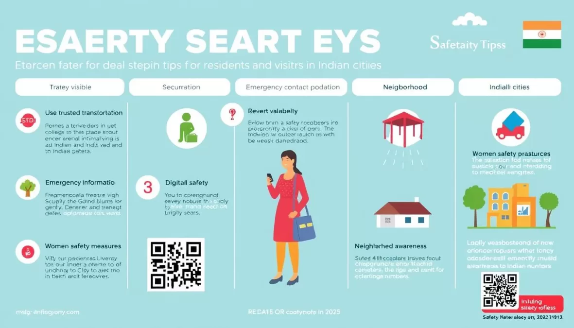 Visual guide showing essential safety tips for residents and visitors in Indian cities in 2025