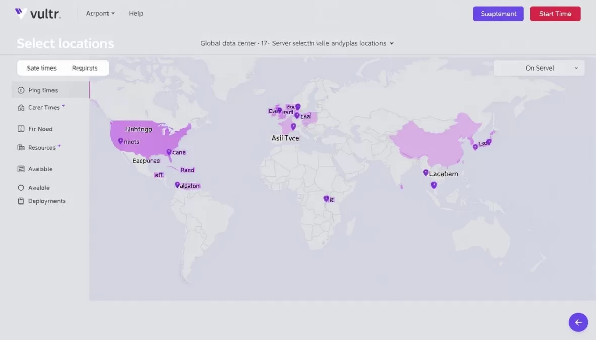 Vultr global data center selection interface showing worldwide locations for small business VPS hosting
