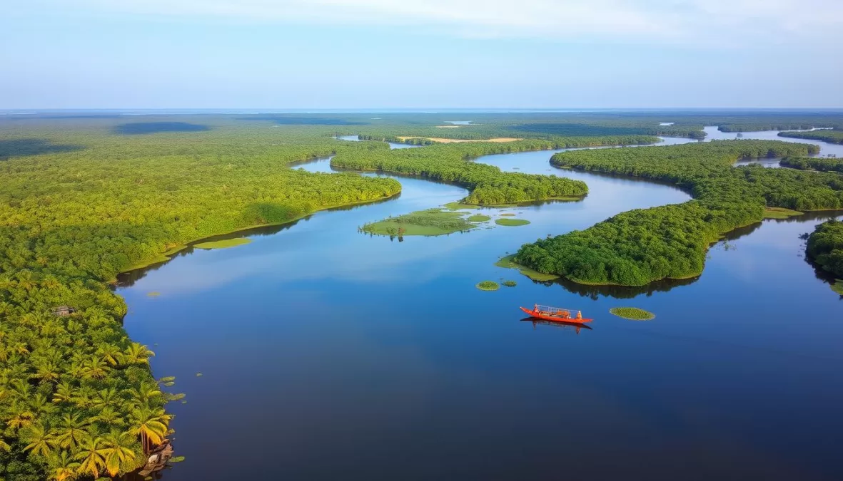 Waterways and jungle in the Orinoco Delta during winter in Venezuela