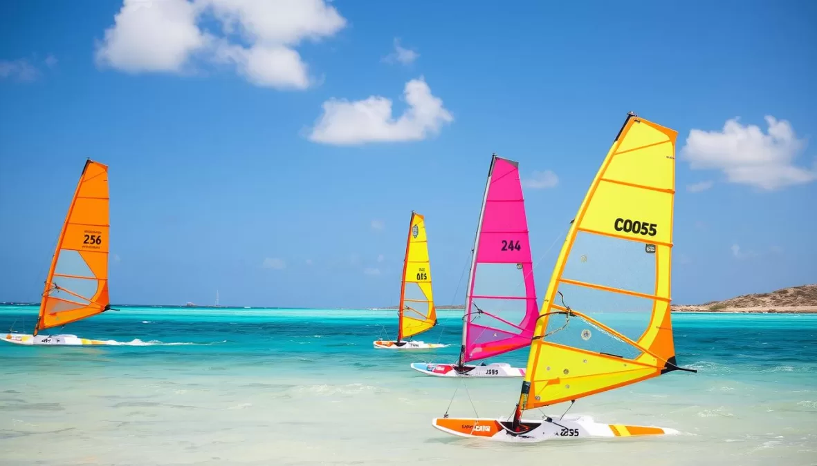 Windsurfing at Coche Island during winter with perfect trade winds