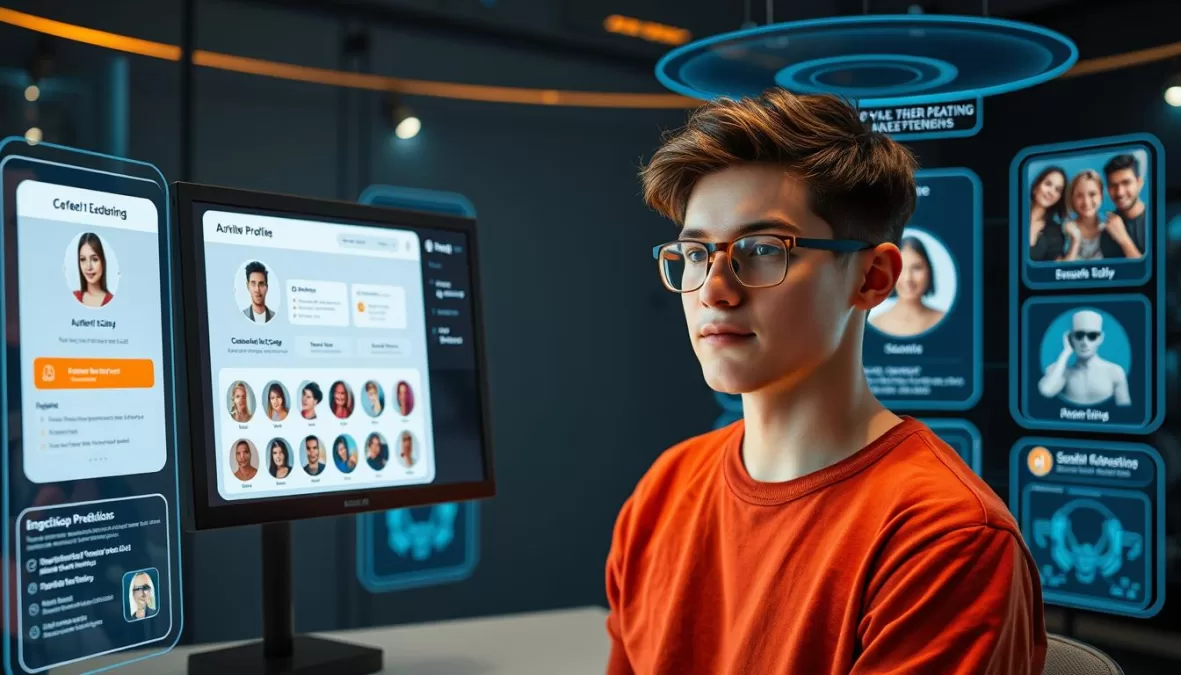 Young adult creating an optimized dating profile with AI assistance in 2026