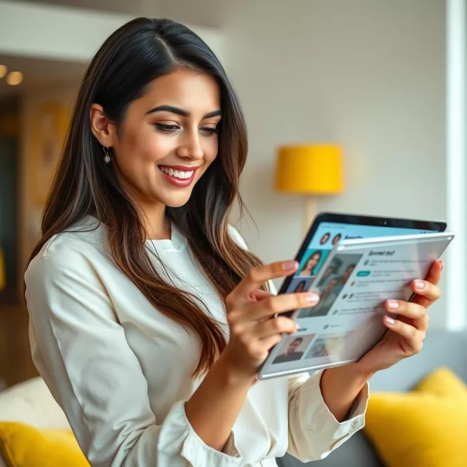 Young woman using Bumble Next's multi-mode features for dating and networking in 2026