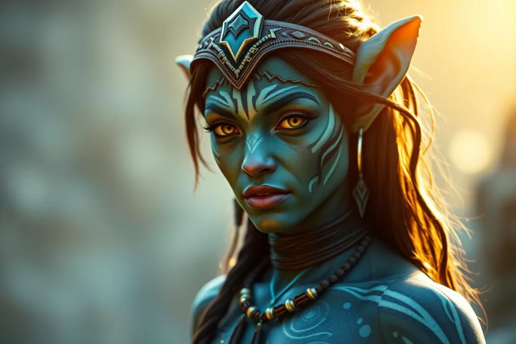 Zoe Saldaña in character as Neytiri from Avatar, showcasing her versatility that contributes to her ranking among the top 10 sexiest women in world