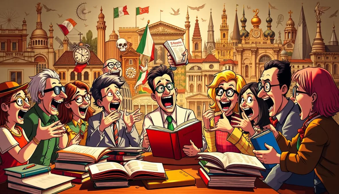 language learning through Italian Brainrot — a collage showing character names and phrase hooks