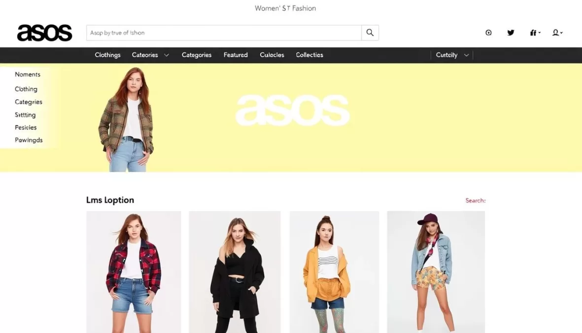 ASOS website homepage showing women's fashion collections and interface