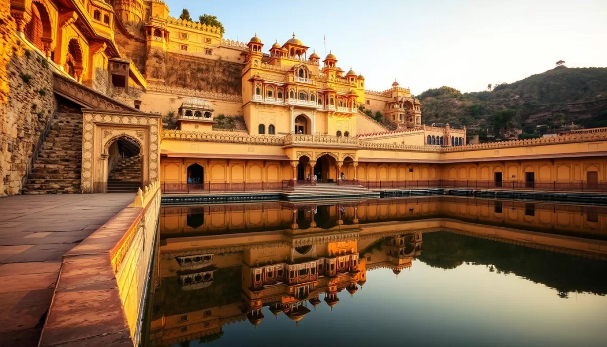 Amber Fort in Jaipur, Rajasthan with traditional architecture and reflecting pool, among the top 10 best travel destinations in India for 2026