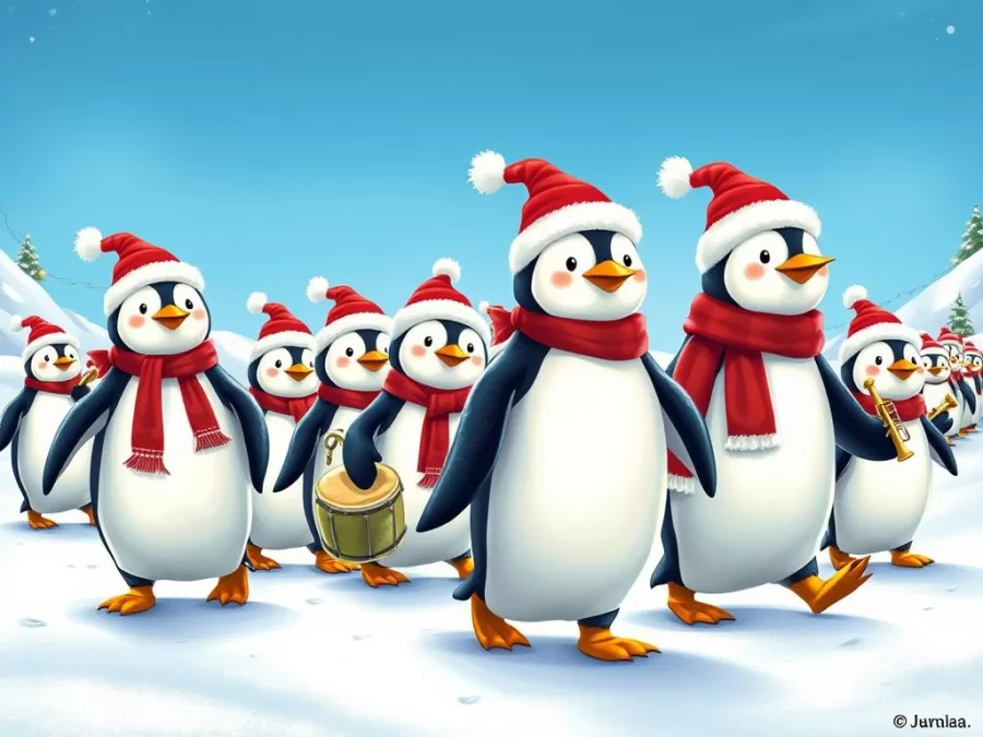Arctic Harmony's Penguin's Christmas Parade animation from top 10 new Christmas songs 2025 for kids