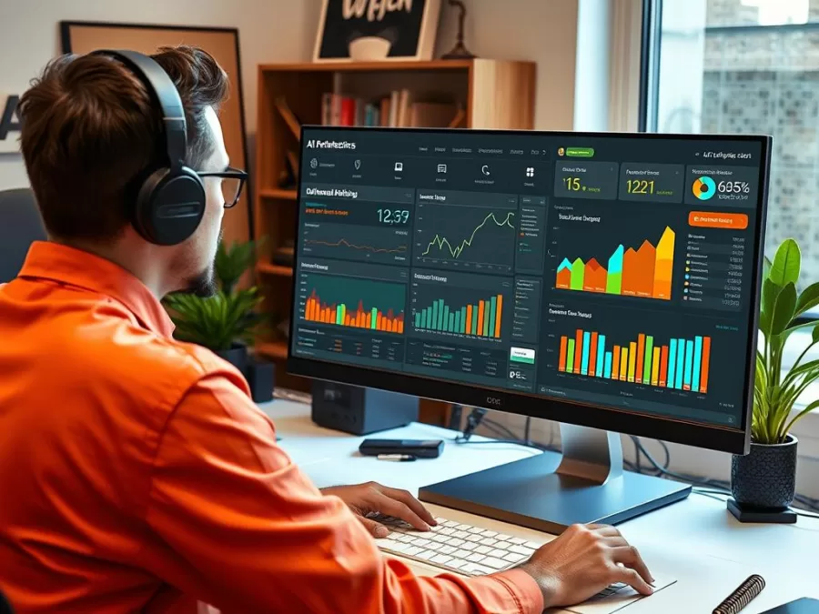 Artist reviewing analytics on AI image monetization platform