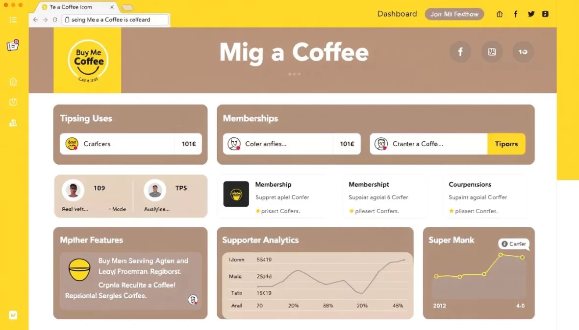 Buy Me a Coffee interface showing simple creator support and subscription options