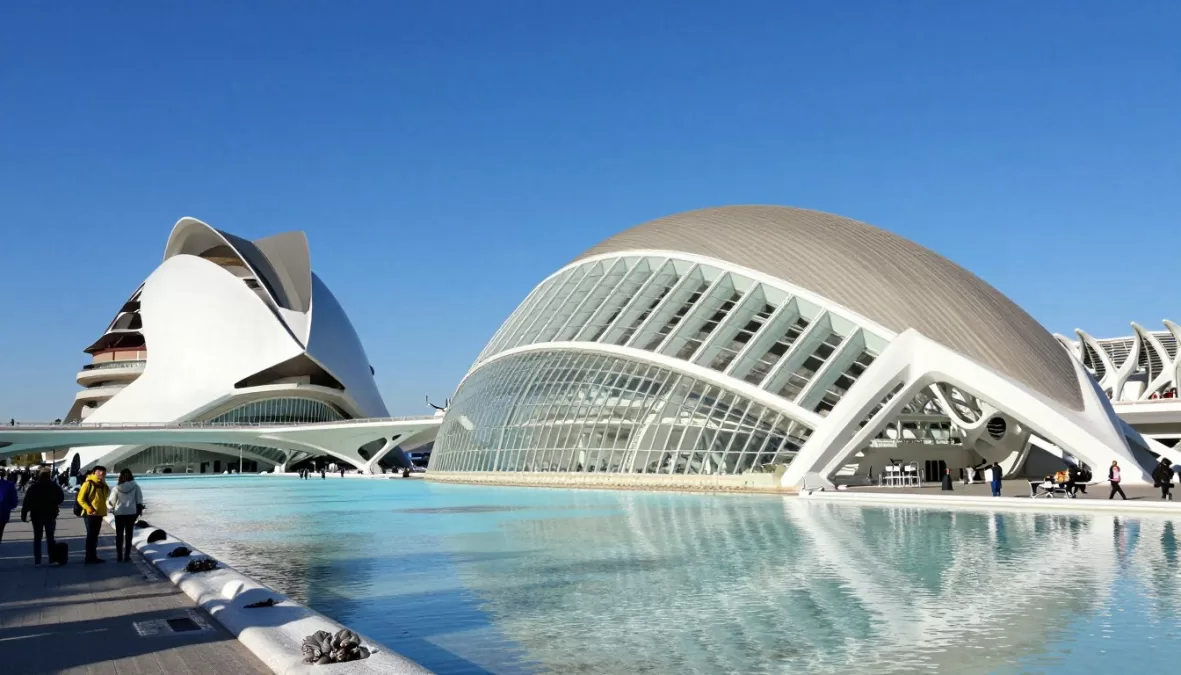 City of Arts and Sciences complex in Valencia with clear blue skies in January 2026
