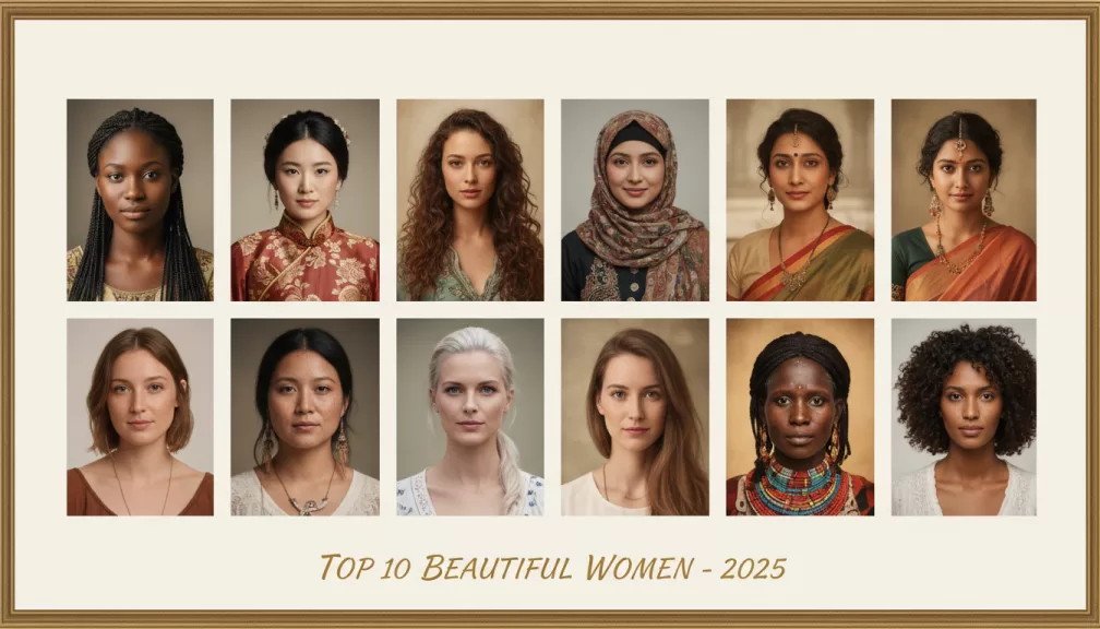 Collage of the top 10 beautiful women in the world 2025 showing diversity in beauty