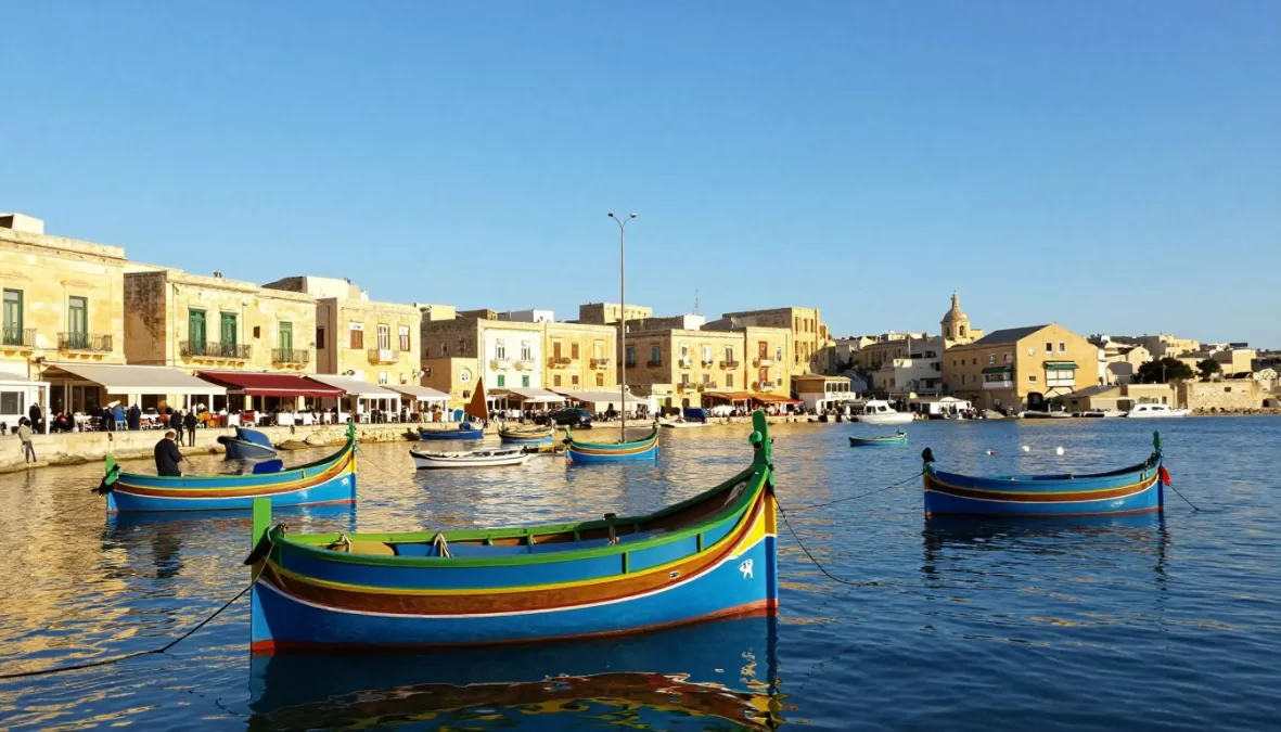 Colorful traditional fishing boats (luzzu) in Marsaxlokk harbor, Malta in January 2026