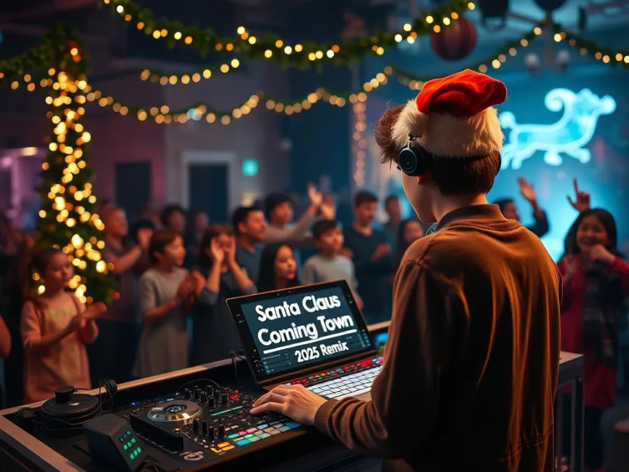 DJ Elf Mix performing Santa Claus is Coming to Town 2025 Remix from top 10 new Christmas songs 2025 for kids