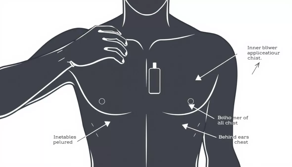 Diagram showing the pulse points where cologne should be applied on a man's body