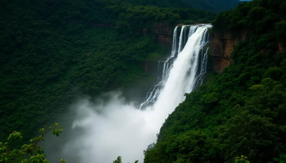 Dudhsagar Falls in Goa during monsoon season with cascading white water, among the top travel destinations in India for 2026