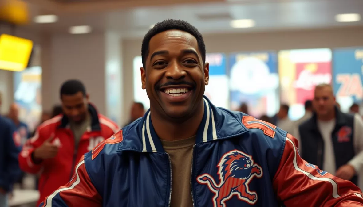 Eddie Murphy in his iconic Detroit Lions jacket in Netflix movies 2025 comedy Beverly Hills Cop: Axel F