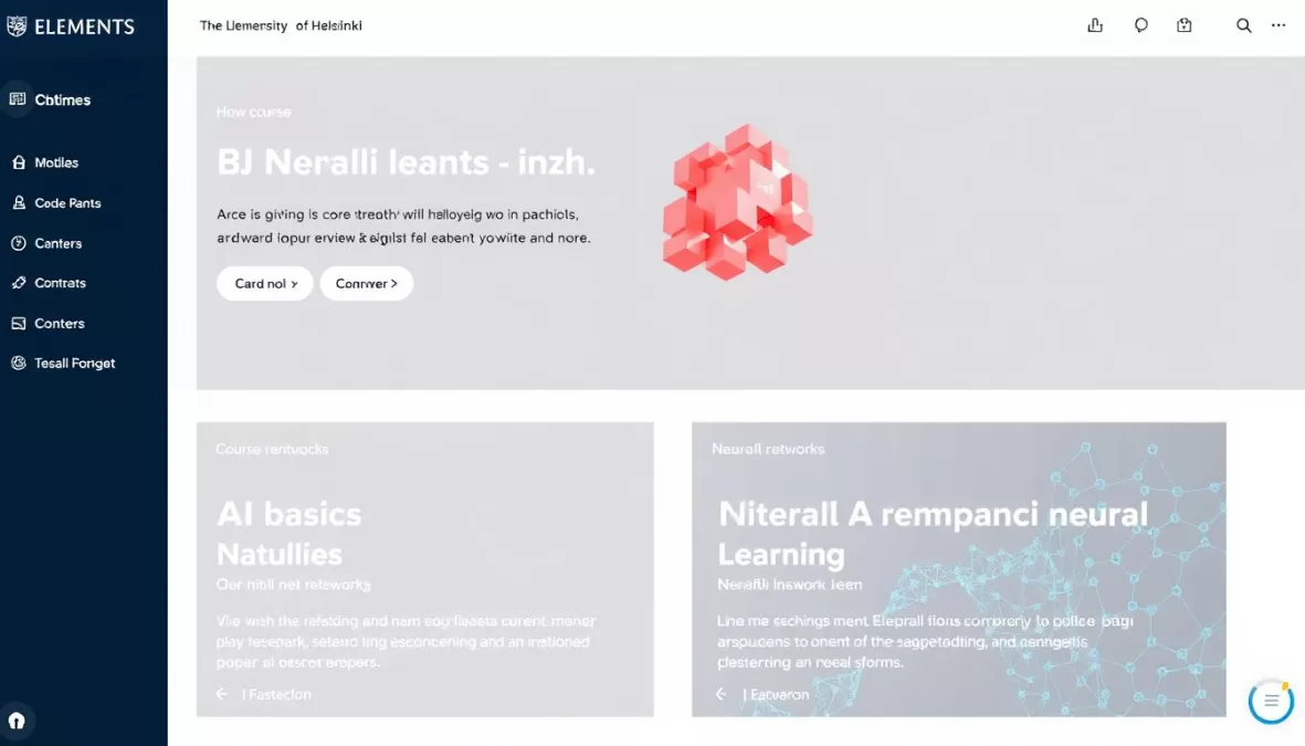 Elements of AI course interface showing interactive learning modules for AI certification beginners 2026