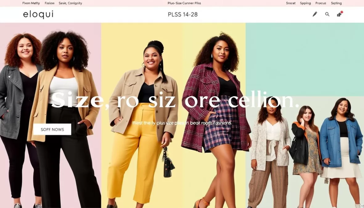 Eloquii website displaying size-inclusive fashion for women