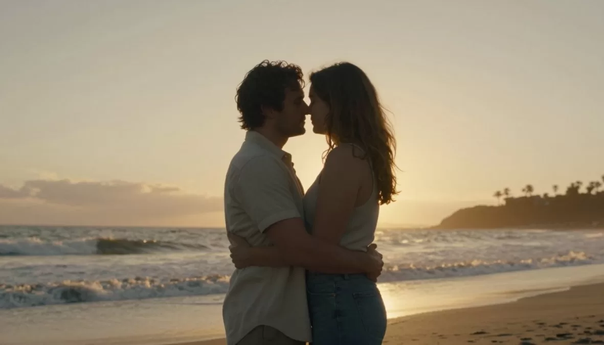 Eternal Summer romantic drama showing couple on beach at sunset