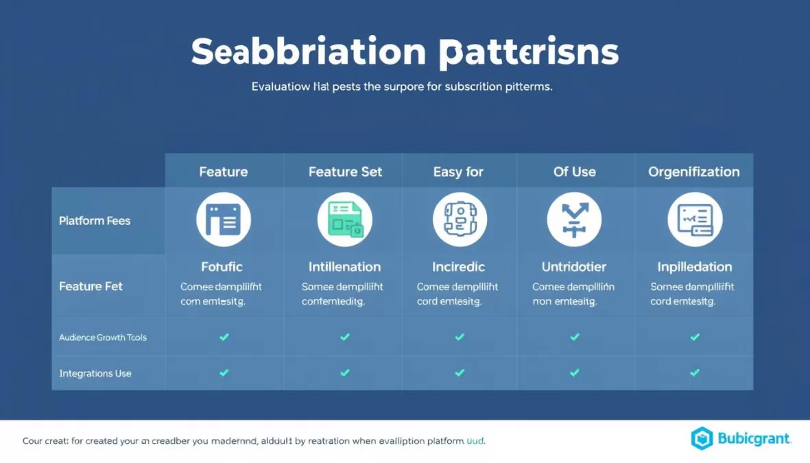 Evaluation criteria for best subscription platforms for creators showing metrics like platform fees, features, and audience reach