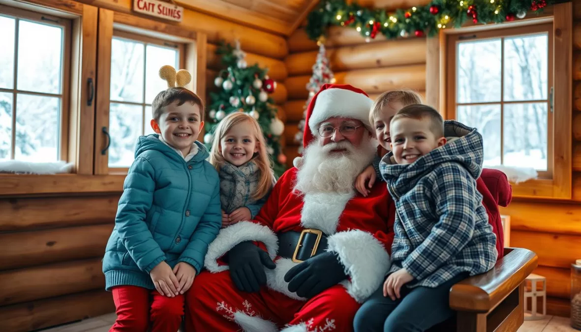 Family meeting Santa Claus in Rovaniemi, Lapland, Finland - top 10 winter vacation spots in the world for families 2025