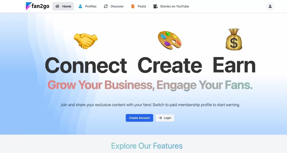 Fan2Go platform interface showing AI-powered community features for subscription creators