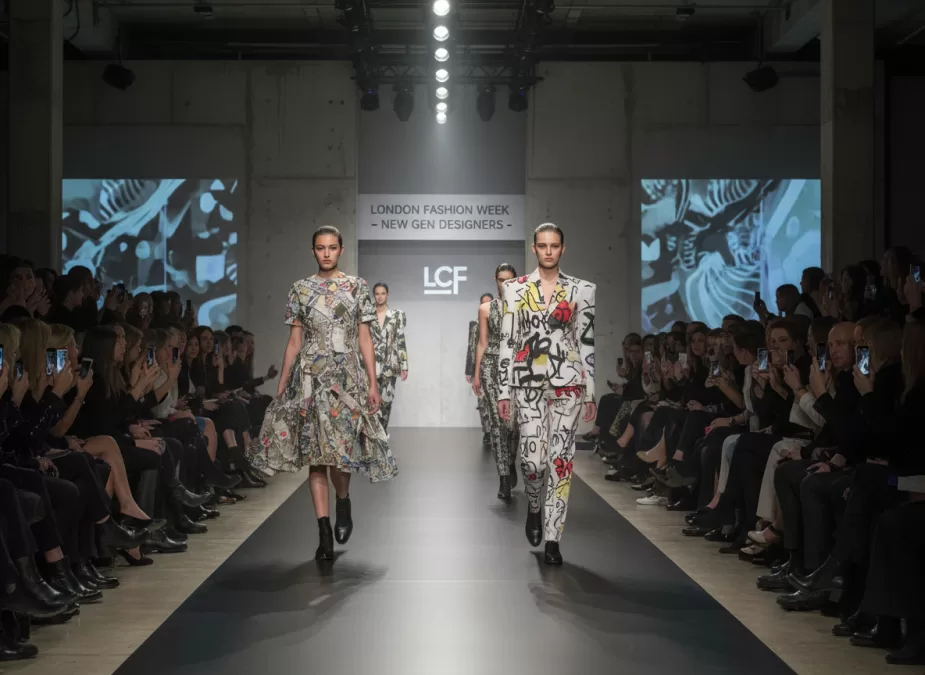 Fashion runway show at London College of Fashion featuring student designs
