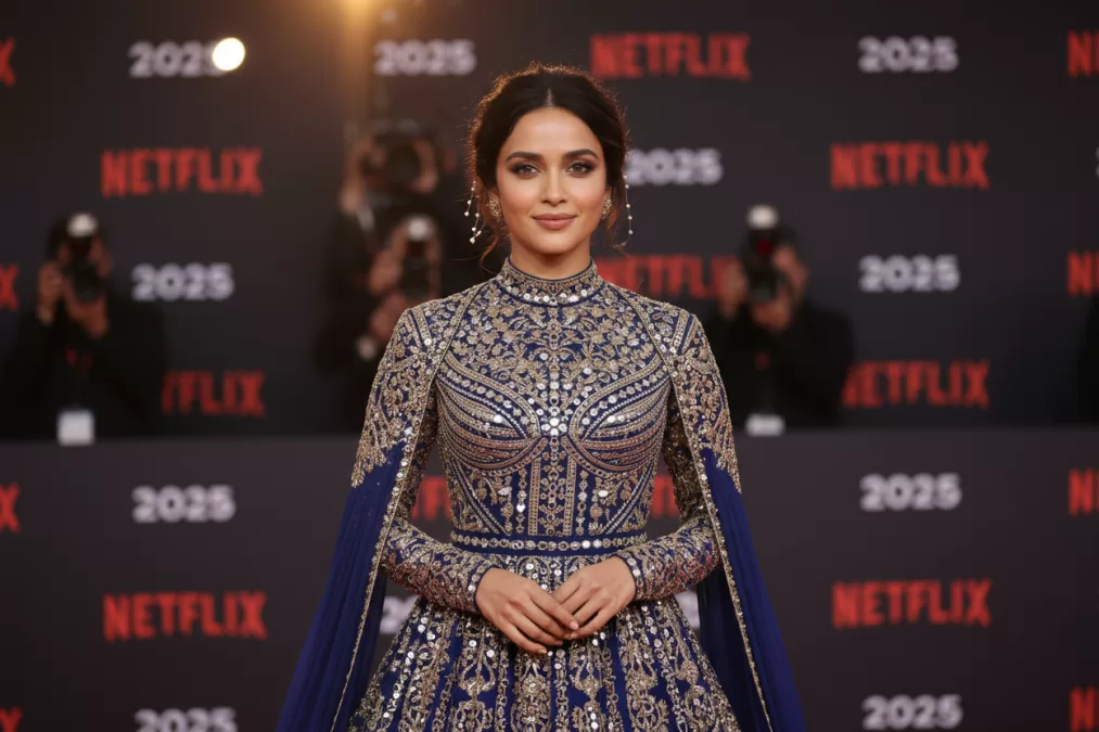 Freida Pinto at the 2025 premiere of her Netflix series Unaccustomed Earth