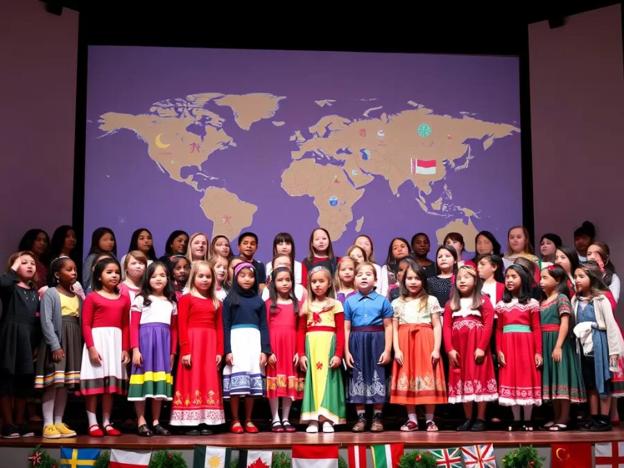 Global Kids Choir performing Christmas Around the World from top 10 new Christmas songs 2025 for kids