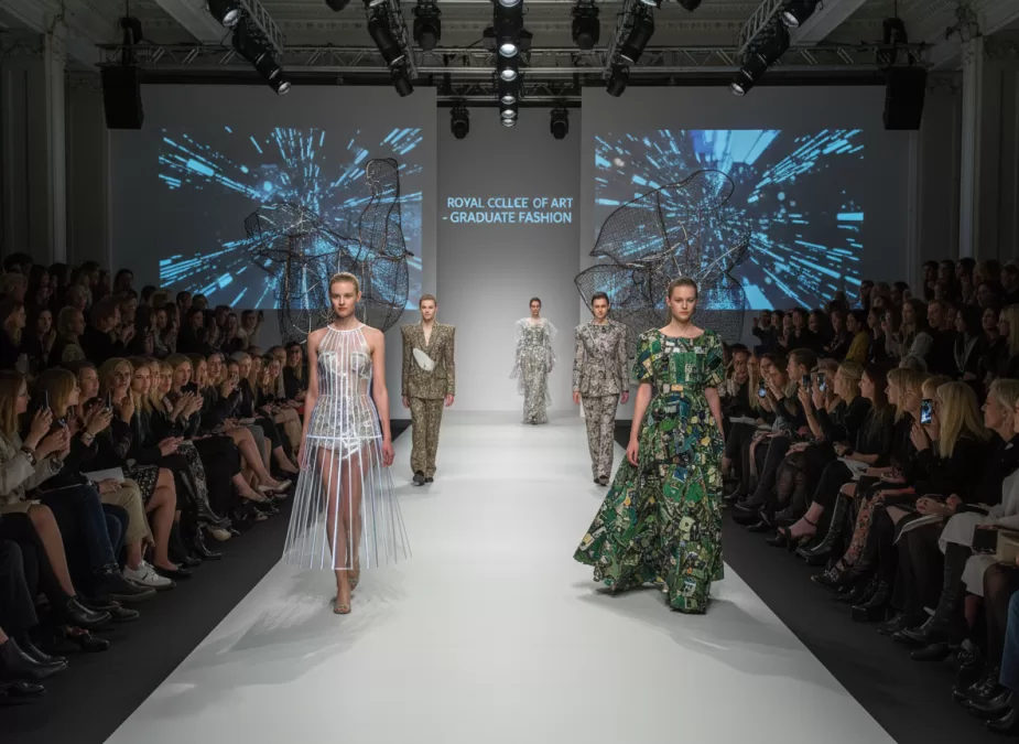 Graduate fashion show at Royal College of Art featuring innovative designs