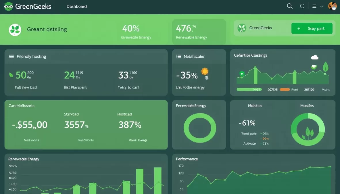 GreenGeeks dashboard showing eco-friendly hosting features and performance metrics for top 10 web hosting reviews 2025