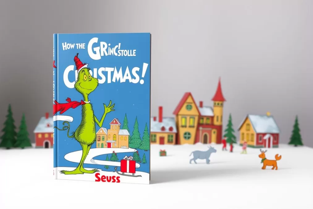 How the Grinch Stole Christmas by Dr. Seuss book cover with the Grinch character