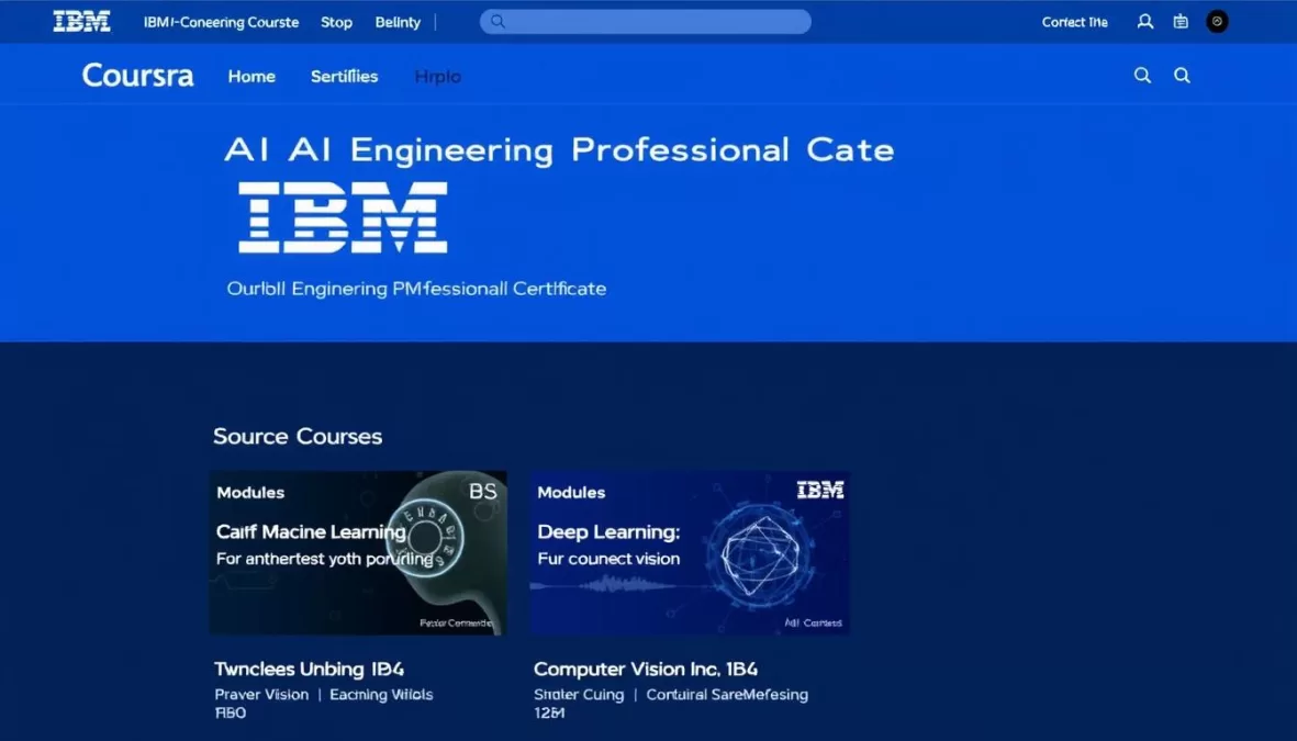 IBM AI Engineering Professional Certificate course platform showing machine learning modules for beginners in 2026