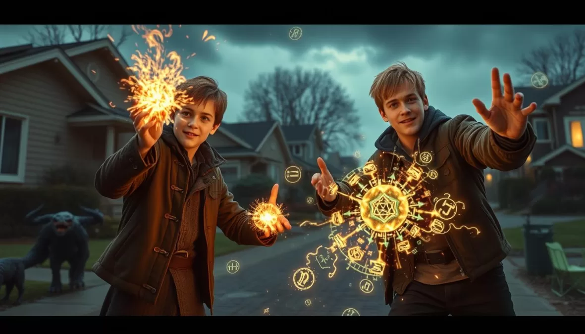 Ian and Barley Lightfoot from Onward casting magic spells in a modern fantasy world with magical creatures and glowing runes