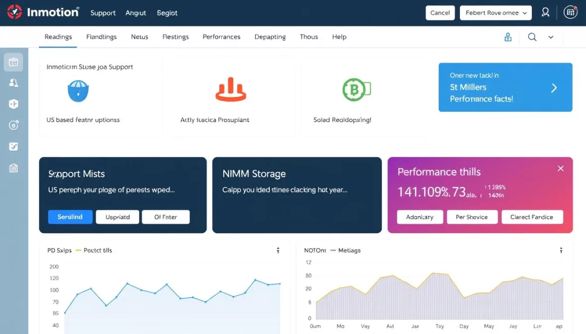 InMotion Hosting dashboard showing US-based support options and NVMe storage features for top 10 web hosting reviews 2025