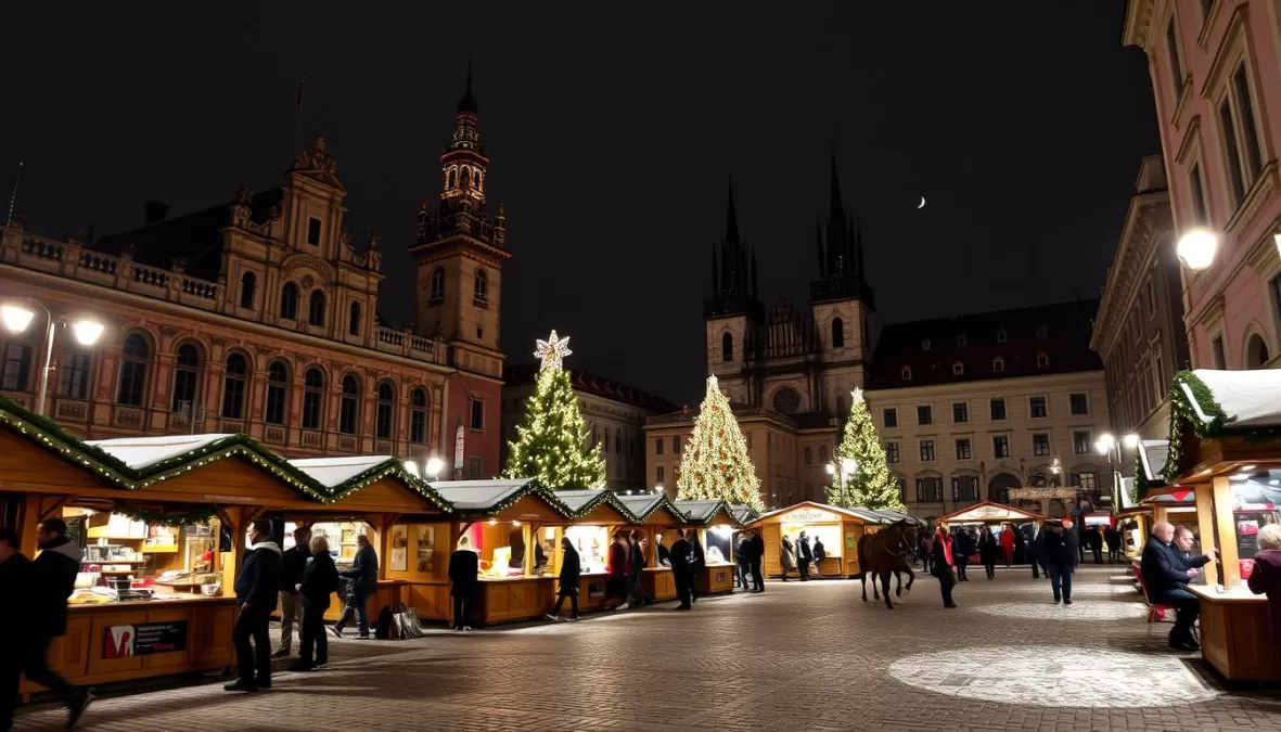 Krakow's Rynek Główny Christmas market with the Cloth Hall and St. Mary's Basilica, top 10 christmas markets in europe 2025