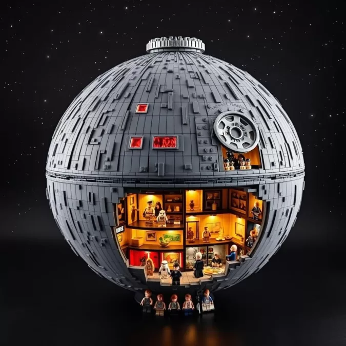 LEGO Star Wars Death Star showing the massive space station with detailed interior scenes and minifigures, ranked #2 in the top 10 largest LEGO sets in the world 2025