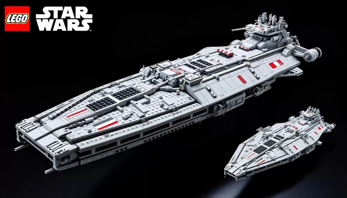 LEGO Star Wars Venator-Class Republic Attack Cruiser from multiple angles showing the massive scale and detailed exterior of this top 10 largest LEGO sets in the world 2025