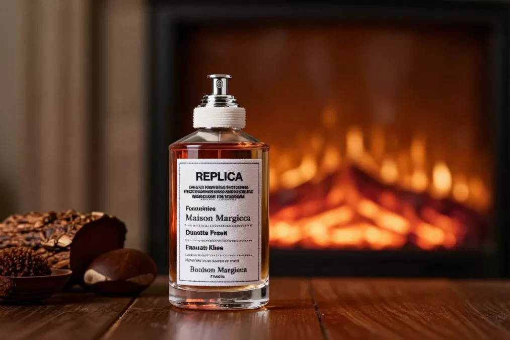 Maison Margiela Replica By The Fireplace bottle with winter scenery