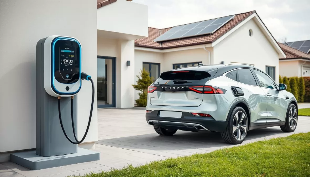 Modern electric vehicle charging at an advanced home charging station, one of the Top 10 Products People Spent the Most Money on in 2025