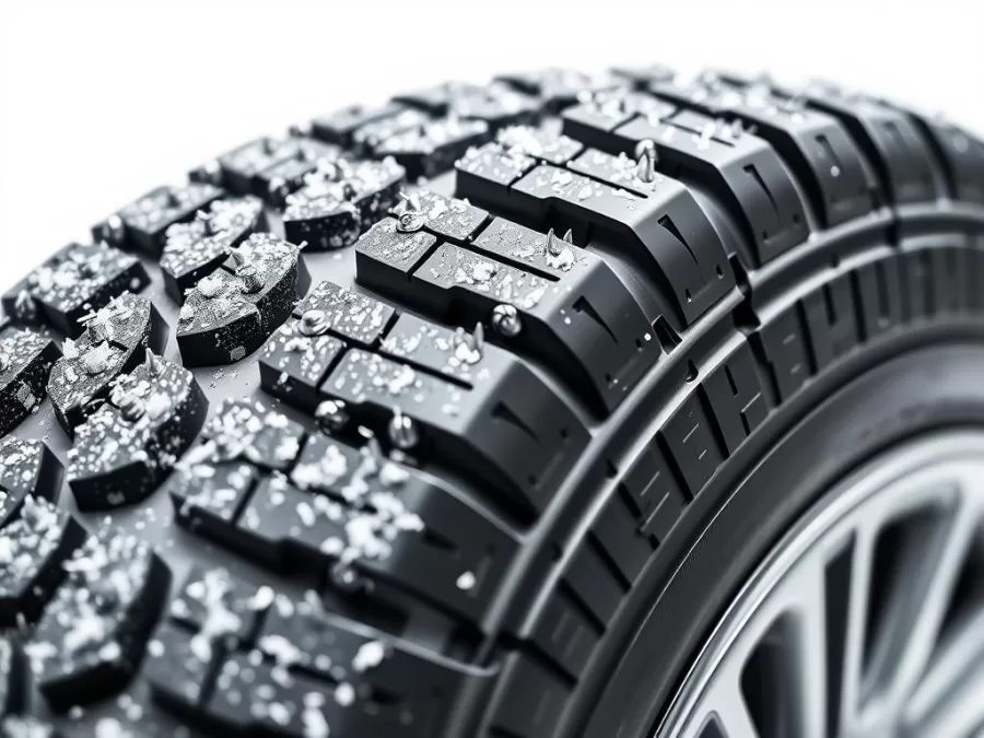 Nokian Hakkapeliitta 10 studded winter tire showing metal studs embedded in tread pattern