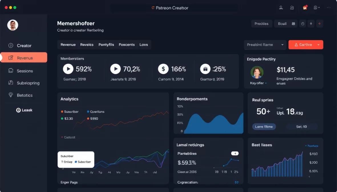 Patreon dashboard showing creator membership tiers and analytics for subscription platform