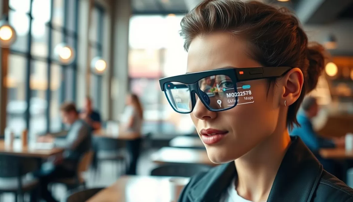 Person wearing sleek AR glasses interacting with virtual content, representing one of the Top 10 Products People Spent the Most Money on in 2025