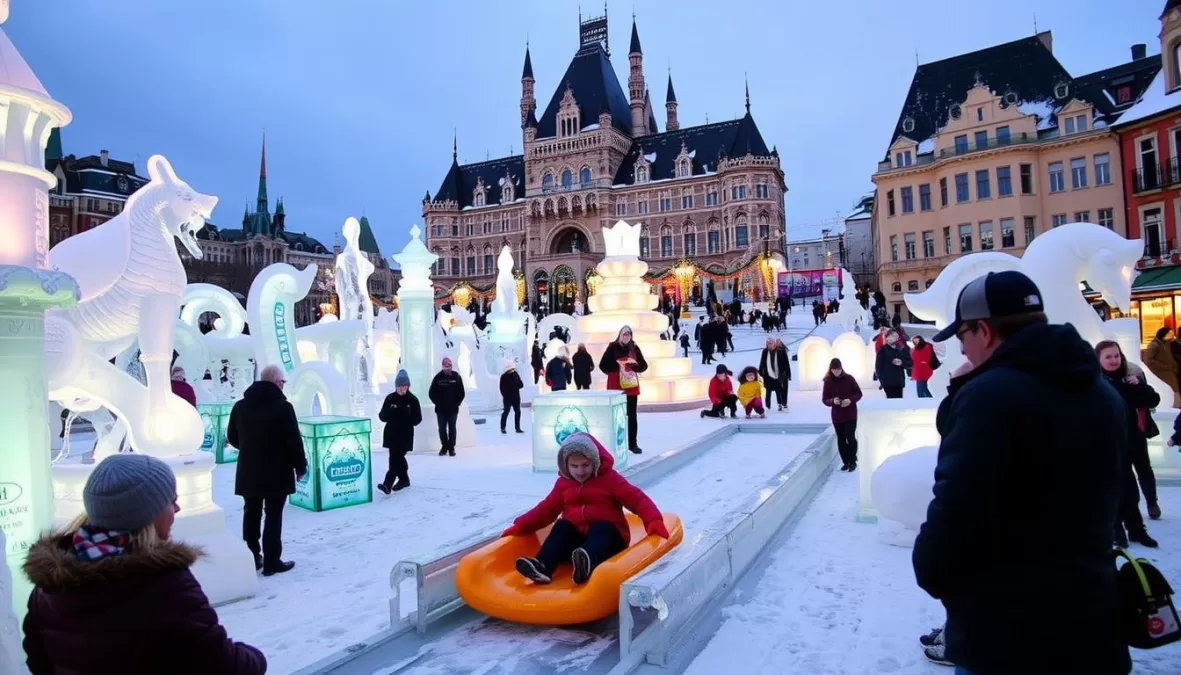 Quebec City winter carnival with ice sculptures and families enjoying festivities - top 10 winter vacation spots in the world for families 2025