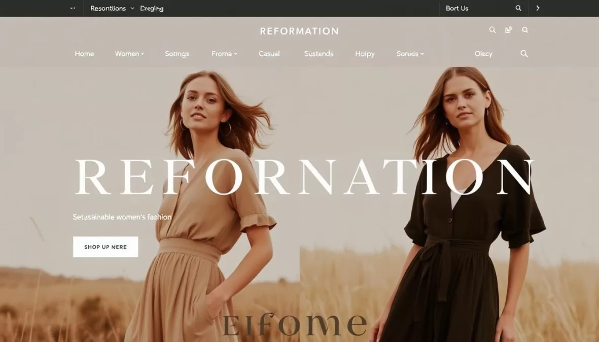 Reformation website displaying sustainable women's fashion collections